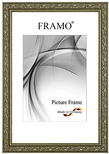 FRAMO Barock Bilderrahmen 21 x 29,7 cm (DIN A4) aus Massivholz | Alt-Silber | Farbe/Größe wählbar | Retro Vintage Antik Rahmen N°093