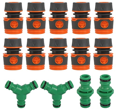 10 Stück Schlauchverbinder, 1/2 Zoll Schlauchanschluss Schlauchkupplung mit 2 Y-Splitter, 2 Doppel Stecker, Schlauch Verbindungsstück für Gartenschläuche Schlauchdüsen