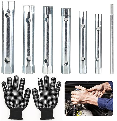 NTGRTY Rohrsteckschlüsselsatz 7-tlg Größen 8-19 mm mit Handschuhen,Spüle Montage-Satz,Sechskant-steckschlüssel set Wasserhahn Werkzeug für Renovierung und Einbau, Wartung