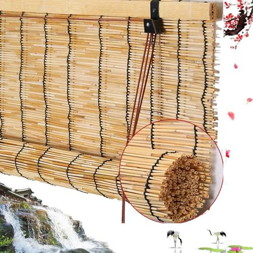 Tenda A Rullo-Tapparella Carrucola Bambù,Tende in Paglia Retrò Tessute A Mano,Tapparelle Avvolgibili Cortina Di Canna,Impermeabile Parasole,per Giardino E Cortile,con Sollevatore (120x200cm/47x79in)