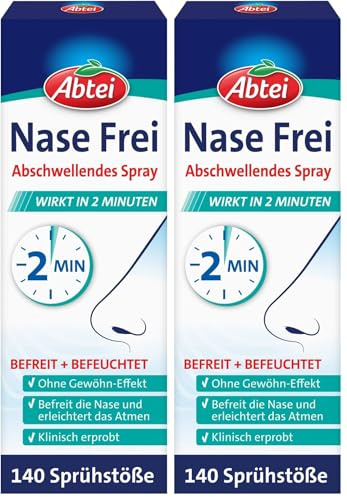 Abtei Nase Frei abschwellendes Nasenspray - ohne Gewöhn-Effekt - befreit die Nase in 2 Minuten - vegan - 1 Flasche à 140 Sprühstöße - 20 ml (Packung mit 2)