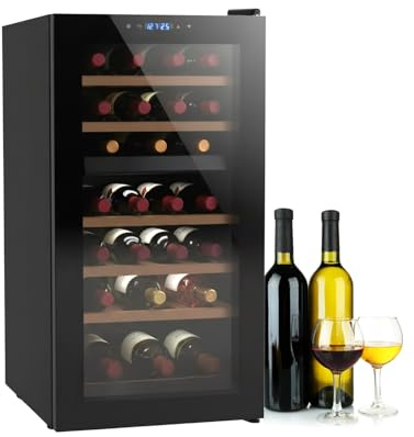Wintem Cantinetta Vino Refrigerata Elegante - Doppia Temperatura Personalizzabile, Frigorifero Termoelettrico con Display LED Touchscreen | Capacità 28 Bottiglie 82L - Regalo di Natale