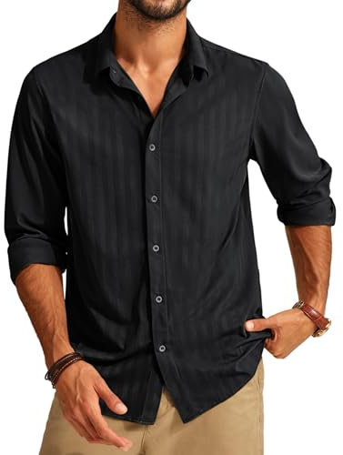 PJ PAUL JONES Men's Long Sleeve Formal Shirt Casual Stretch Smart Non Iron Business Dress Shirts M Black