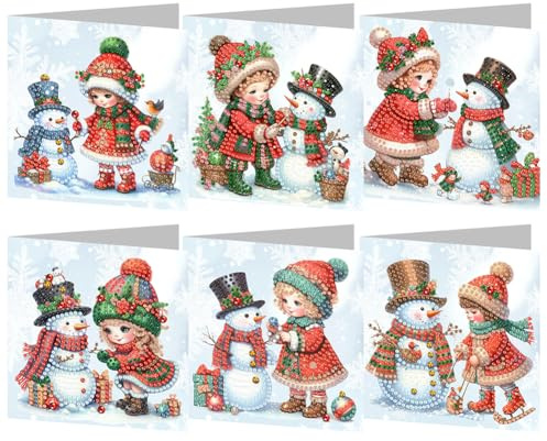 AMZLORD 6 Stück Diamond Painting Weihnachtskarten 5D Diamant Painting Weihnachten Karten mit Umschlag Handgemachtes Diamant Malerei Grußkarten Weihnachten Geschenk for Weihnachten
