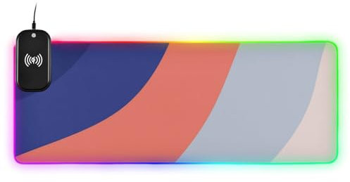 Tapis de souris coloré avec motif patchwork sans fil - Chargement lumineux - Pour animal de bureau - Grand tapis de souris long - 80 x 30 cm