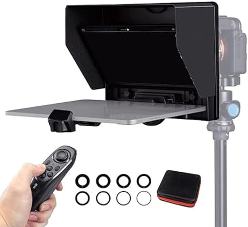 10 Inch Teleprompter, Portable Folding Teleprompter Prompter with APP Bluetooth Control, with Carry Case, for Tablet DSLR Webcam Smartphone, for Live Streaming