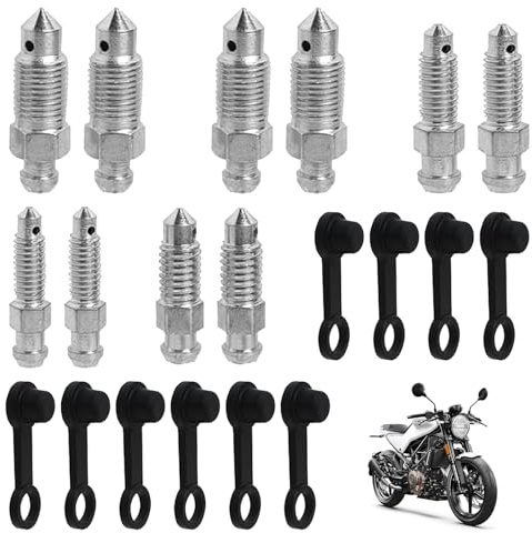 20 Stück Hohlschraube Entlüftungsschraube Set für Motorrad & Fahrrad - Inkl. M6/M7/M8/M10/M10x1 Bremssattel Schrauben, Ölkappenschrauben mit 10 Schwarzen Kappen - Für Bremssattel, Hauptbremszylinder &