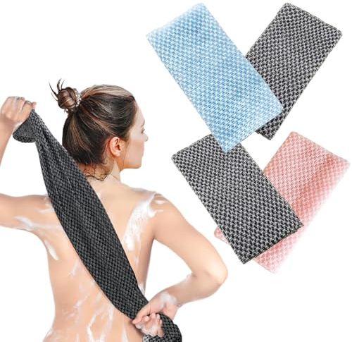 Cerulume 4 Pcs Japanese Exfoliating Towel, Back Scrubber Set, Extra Long Exfoliatings Washcloth for Men Women, Scrub Cloth for Body Cleaning and Massage Body Scrubbing Brush Loofah Exfoliator