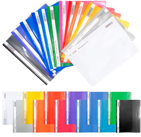 Ennoxwi 12 Stück Aktenordner A4 Schnellhefter mit transparenter Vorderseite Dokumentenordner für Schule und Büro