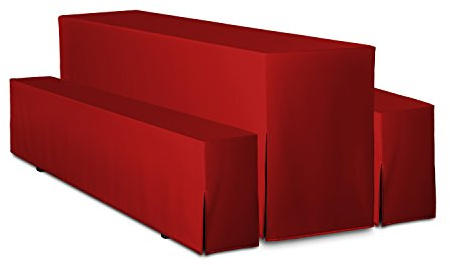 TexDeko® Hussen Bierzeltgarnitur 3-teiliges Set Premium Blickdicht strapazierfähig 2 Bierbankhusse 1 Biertischhusse 220x70cm für Festzeltgarnitur (Rot)