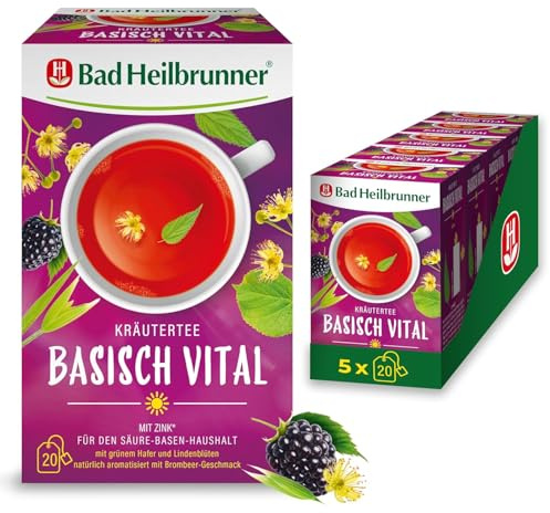 Bad Heilbrunner Basisch Vital Kräutertee – Mit Zink zur Unterstützung des Säure-Basen-Haushalts, (5 x 20 Filterbeutel)