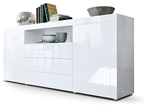 Vladon Sideboard Santiago, Made in Germany, Weiß Hochglanz/Weiß Hochglanz - Moderne Kommode für Ihr Wohnbereich - (BxHxT) 167 x 72 x 35 cm