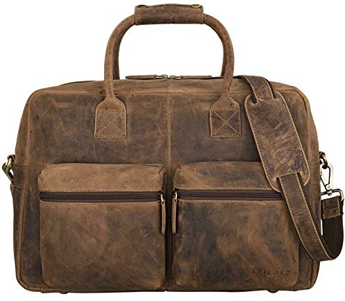 STILORD Ben Vintage Businesstasche Leder groß Unisex Umhängetasche 15,6 Zoll Laptop College Bag Aktentasche Uni echtes Rindsleder Farbe:Kara - Cognac