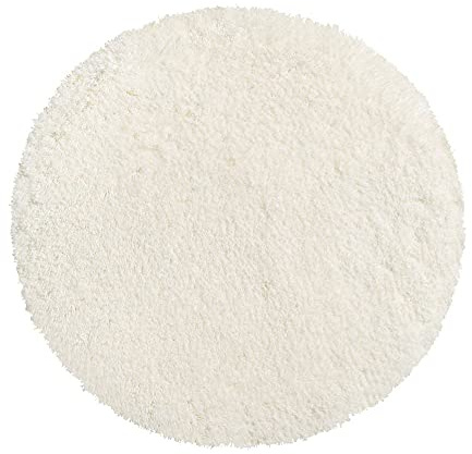 PANA® Runde Badematte Hochflor (Ø 56 cm) • Badteppich rund aus weichen Mikrofasern • Saugstark & waschbar • Runder Duschvorleger, Badvorleger, Badezimmerteppich rund • Farbe: Creme