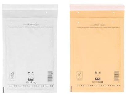 officeking 200 Luftpolstertaschen D/4 | 200 x 275 mm (100 Stück in Braun und 100 Stück in Weiß) - Luftpolster Verpackung Polsterumschläge Briefumschläge gepolstert