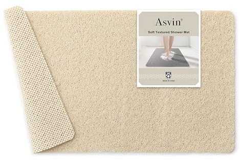 Asvin - Tapis de Bain Doux texturé - 61 x 40,6 cm - sans phtalate - Antidérapant, Confortable, avec Drainage - Tapis de Bain en PVC pour Les Zones humides, séchage Rapide