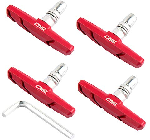 CNC V-Brake Bremsschuhe,2 Paar V Bremsen Bremsbeläge, Felgenbremse Beläge Bremsgummi,Cantilever Bremsbacken-Fahrrad Bremsblöcke,rot