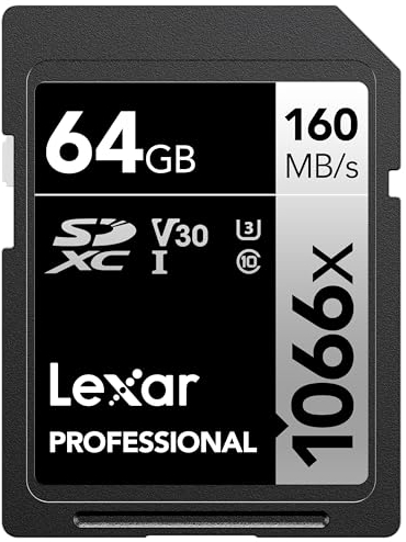 Lexar 64GB Professional 1066x SD Card, UHS-I, C10, U3, V30, Full HD, 4K, Up To 160MB/s Read SDXC Memory Card, for DSLR & Mirrorless Cameras (LSD1066064G-BNNNU)