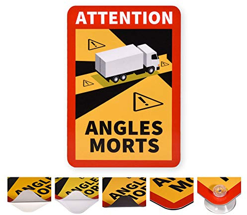 reflecto Hinweisschild ‚Angles Morts‘ | 5 Anbringungsarten | LKW oder Bus-Motiv | entspricht RAL-Farbvorgaben | 250 x 170 mm | Aufkleber, magnetisch | LKW und Anhänger (LKW-Motiv, Aluminiumverbund)