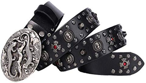 KSTYLE Bunter Nietengürtel Metallniet Jeans Gürtel Für Männer Ceinture Western Cowboy Jeans Punk Gürtel Breiter Taillengürtel,Retro Black,105cm