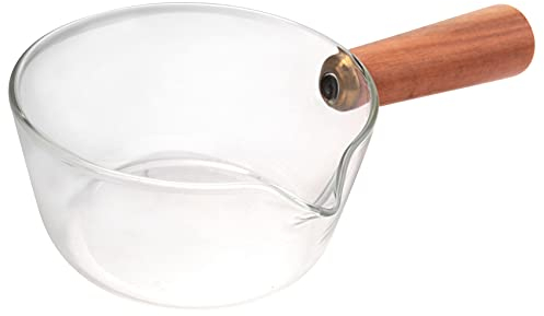 Rfvtgb Cazo de leche de cristal con mango de madera, 400 ml, para ensaladas, pastas, cocina de gas