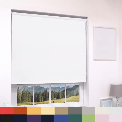 White Blackout Roller Blind Metal Fittings Trimmable UV Protection Thermal Properties Premium Fabric Home Office Bedroom Kids Room Child Safe Easy Fit 120cm Width x 160cm Drop