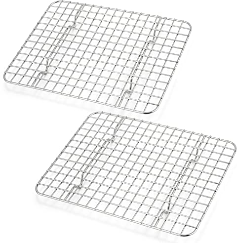 TEAMFAR Abkühlgitter Set, Rechteckig Edelstahl Kuchengitter Auskühlgitter, Mehrweg Backgitter für Braten Backen Grillen Kühlen, Gesund & Langlebig, Spülmaschinenfest, 29,8cm*22,7cm*2cm