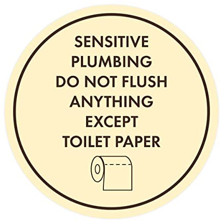Circle Sensitive Plumbing Do Not Flush Anything Except Toilet Paper Sign (Ivory/Dark Brown) - Small