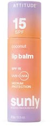 ATTITUDE Plastic-free Lip Balm with Sun Protection SPF 15, EWG Verified, Plant- and Mineral-Based Ingredients, Vegan, Coconut, 8.5 g