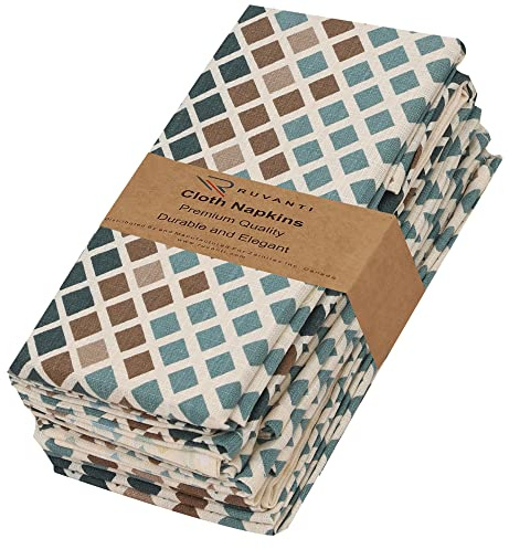RUVANTI Lot de 6 Serviettes en Tissu 100% Coton, lavables, Douces et absorbantes, 45,7 x 45,7 cm Serviettes en Coton pour fêtes, Noël, Thanksgiving, Mariages, Serviettes de Table – Motif délavé