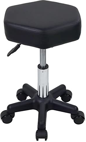 FURWOO Hexagon Rollhocker Höhenverstellbarer Hocker mit Rädern für Spa Salon Massage Schwarz