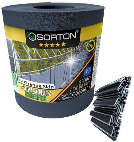 Sorton®- Sichtschutzstreifen für doppelstabmatten, Für Garten Zaun Hart PP Doppelstabmattenzaun Sichtschutz Zaun, Ideal für Paneelumzäunung Gartenzaun Sichtschutzstreifen 19 cm x 26 m - RAL7016