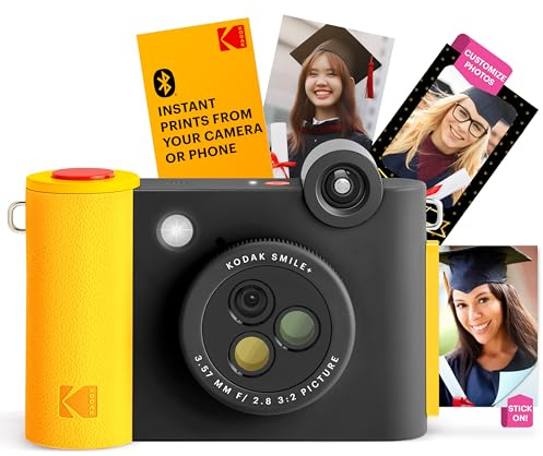 KODAK Smile+ Fotocamera istantanea digitale 2-in-1 e stampante fotografica Bluetooth - 10MP, obiettivo rotante, foto adesive Zink 2x3”, stampa da app divertente su dispositivi smart - Nero