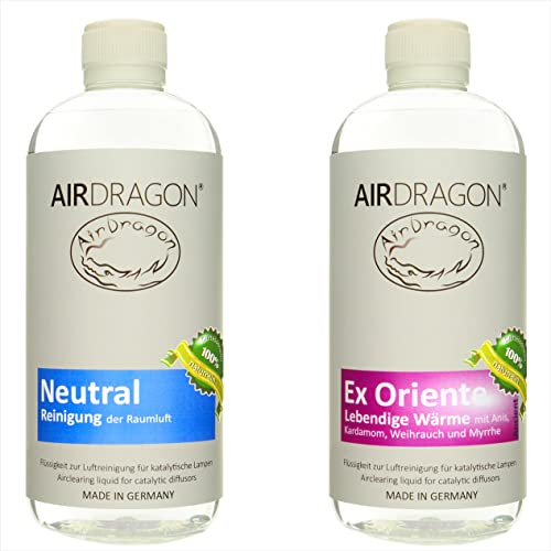 AIRDRAGON Duft-Set - NEUTRAL + EX ORIENTE - 2 x 1 Liter - katalytischer Raumduft ohne künstliche Duftstoffe - 100% naturreines ätherisches Öl - für jede katalytische Lampe - Made in Germany