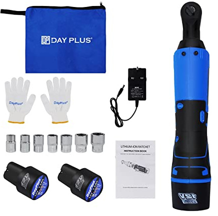 Lucn Powerful 12V Electric Cordless Right Angle Wrench 3/8'' Ratchet Tool Charger Kit w/7pcs Sockets Set, 40N.m Torque 12V Power Ratchet Wrenches Set with 2pcs 1500mAh Li-Ion Batteries