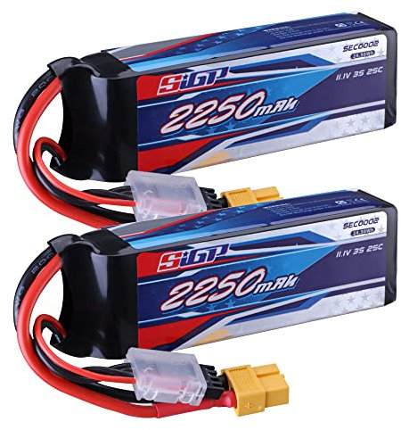 SIGP 3S Lipo Akku 2250mAh 11,1V 25C mit XT60-Stecker für RC Flugzeug Quadcopter Hubschrauber Drone FPV Racing Modell Hobby 2 Stück