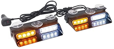 Baceyong 1 paio di luci stroboscopiche a LED Dash, 2-in-1 Luci stroboscopiche di emergenza Veicoli Hazard Warning Luci lampeggianti di sicurezza con ventose Luci parabrezza interne