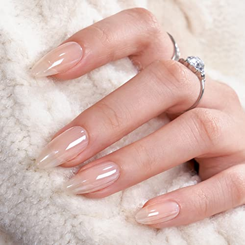 BTArtbox Press On Nails Medium- Almond False Nails with Glue, 32Pcs Soft Gel Fake Nail in 16 Sizes, Reusable Semi-Transparent Stick on Nails for Woman, Glazed Donut