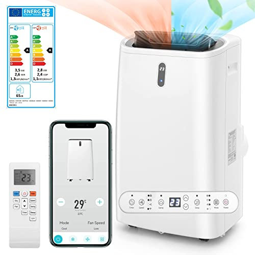 RELAX4LIFE Climatiseur Mobile Silencieux avec Evacuation, Climatiseur Portable 5 en 1, Rafraîchisseur d’Air, Ventilateur, Déshumidificateur, Chauffage, Mode Nuit, Climatisation à Faible Conso, 25㎡