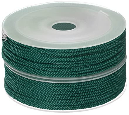 sourcing map 2uds Torcido Nylon Cordel Hilo Rebordear Cordón 2mm 13M/43 Pies Extrafuerte Trenzado Nylon Cuerda para Fabricación Pulseras Joyería Fabricación, Oscuro Verde