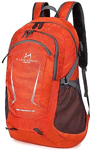 Loocower 45L Leichte Packable Reiserucksack Wanderrucksack, Multifunktionale Tagesrucksack, Faltbare Camping Trekking Rucksäcke, Utra Leicht Outdoor Sport Rucksäcke Tasche-Orange