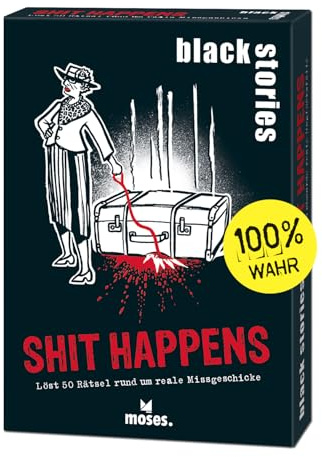 Moses. Black Stories Shit Happens - 50 Rätsel rund um Reale Missgeschicke, Krimi Kartenspiel mit Spielvariante und Punktechips, Rätselspiel für Jugendliche und Erwachsene