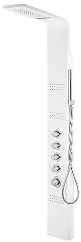 BADLAND Duschpaneel Thermostatisch Edelstahl mit Kopfbrause KASKADA Weiß Duscharmatur Duchset Regendusche
