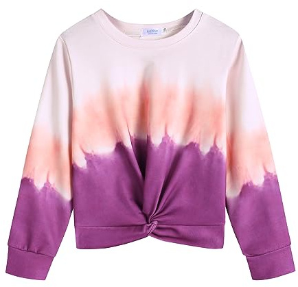 Arshiner flicka sweatshirt batik långärmad tröja lätt sportkläder barn slips dye långärmad tröja för flickor, Lila och rosa, 7-8 år