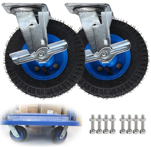 SAGIDAR Pneumatic Wheel Wheelbarrow Tires, 2pcs Trolley Industrial Transport Wheel, Pneumatic Inner Tube, Ø20/25cm Replacement Casters, Centre Double Ball Bearing Top Plate