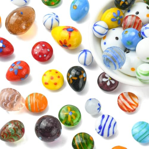 Sparkeads 40 Stück Ostereier Lampwork Kristall Ei Figurine Kleine Runde Ovale Ei Ornamente Osterkorb Füller Dekorationen für Zuhause Party Dekor