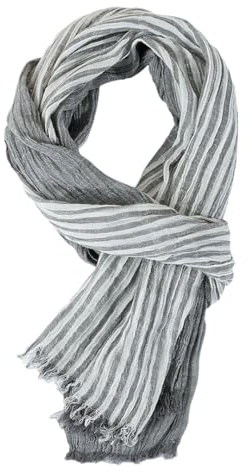 REHJJDFD Écharpe en coton et lin à rayures pour homme, gris clair, taille unique