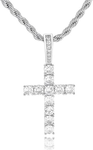 Collier croix plein de diamants Collier Croix Pendentif Homme Femme Croix Chaine Acier Inoxydable avec Zircons