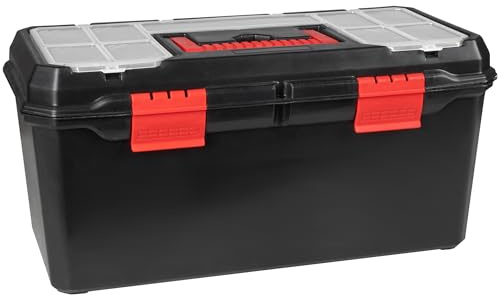Hardys Heavy Duty Small Plastic Tool Box - Multiple Compartment Toolbox Organiser with Removable Tote Tray - Tool Chest Storage Box, 7 Compartment Box for Fixings, Hand Tools (19)