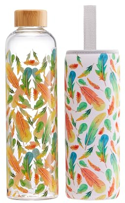 Autsel Glasflasche 500ml Trinkflasche Glas Auslaufsicher, Wasserflasche Glas BPA freie, Leichte Borosilikat Glasflasche mit Neoprenhülle